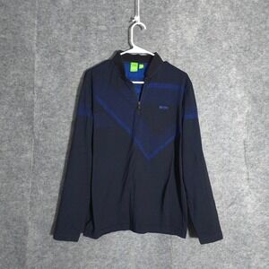 Hugo Boss Pullover Mens L Navy Blue Quarter Zip Slim Fit‎ Geometric Knit Sweater